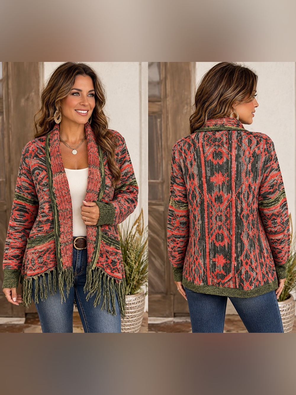 SELF ESTEEM Fringe Open Front Cardigan Sweater EUC